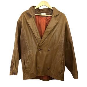 Ann Taylor Vintage 1980s Brown Soft Leather V-Neck Jacket Shoulder Pads – Size 8